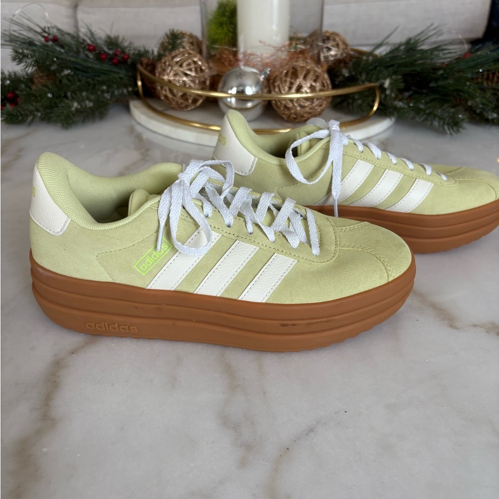 Adidas Women's Light Green and White Sneakers